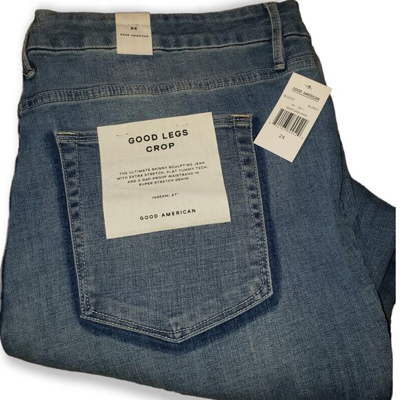 NWT! Good American Good Legs Crop High Waist ripped busted Sz 24W - Picture 10 of 11